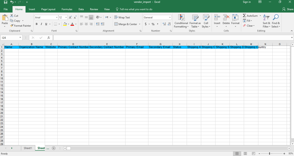 Vendors Excel Sheet