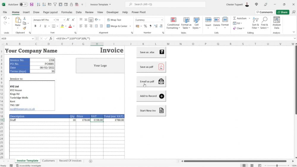 تصميم نموذج فاتورة مبيعات من الصفر في إكسل